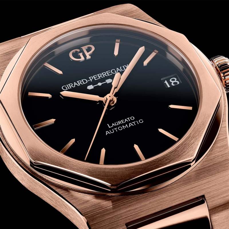 Girard-Perregaux芝柏Laureato 42mm Pink Gold & Onyx｜誘人的黑色縞瑪瑙表盤-復(fù)刻表