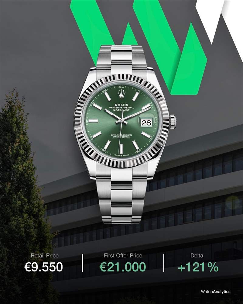 Datejust 126334二級市場的首波報價。(IG@watchanalytics) Rolex綠面手表Datejust、Day-Date首波行情曝光228238炒逾百萬-復刻表