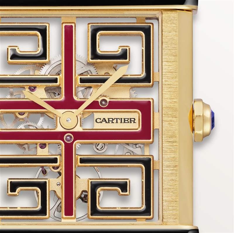 CARTIER Tank Chinoise復古手表回歸回紋錦面盤寓意福壽吉祥-復刻表