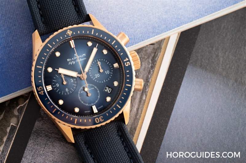 18K紅金藍面、23級鈦灰面，Blancpain五十噚深潛器飛返計時碼表兩款延伸新作-復刻表