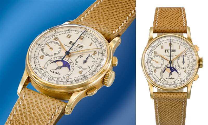 佳士得即將拍賣:百達(dá)翡麗Ref.1518萬年歷計(jì)時(shí)碼表,唯一已知配有Cartier雙簽面盤-復(fù)刻表