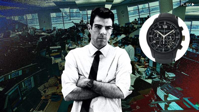 看電影扎卡里·昆托(Zachary Quinto)在“追加保證金”中佩戴保時捷設計計時碼表預測金融危機-復刻表