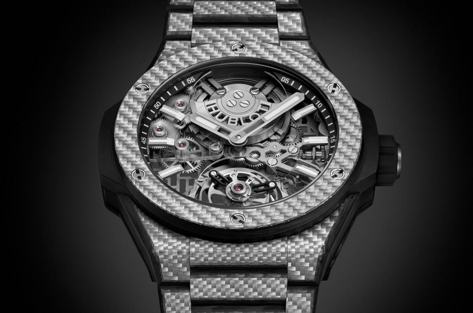 宇舶首度以鍍鋁碳纖維打造Integrated鏈帶表造就超輕陀飛輪-復刻表