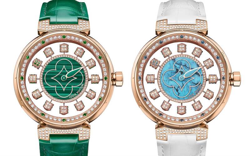 Louis Vuitton推出寶石表盤版Tambour Spin Time Air腕表：孔雀石，綠松石，寶石懸空表盤-復刻表